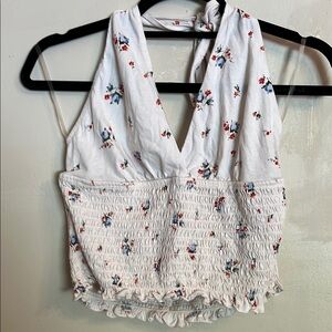 American Eagle Floral Festival Halter Top Ruched Cropped Size L